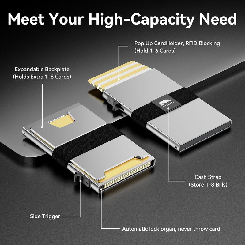 furid Smart Card Wallet for Men Slim: Minimalist Wallets RFID Blocking - Metal Pop Up Front Pocket Business Card Holder - Gift Boxed for Him Stocking Stuffers - Image 3